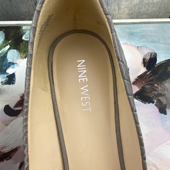 Nine West Eara Gray Faux Croc Print Leather Heels Size 10 - Picture 5 of 12